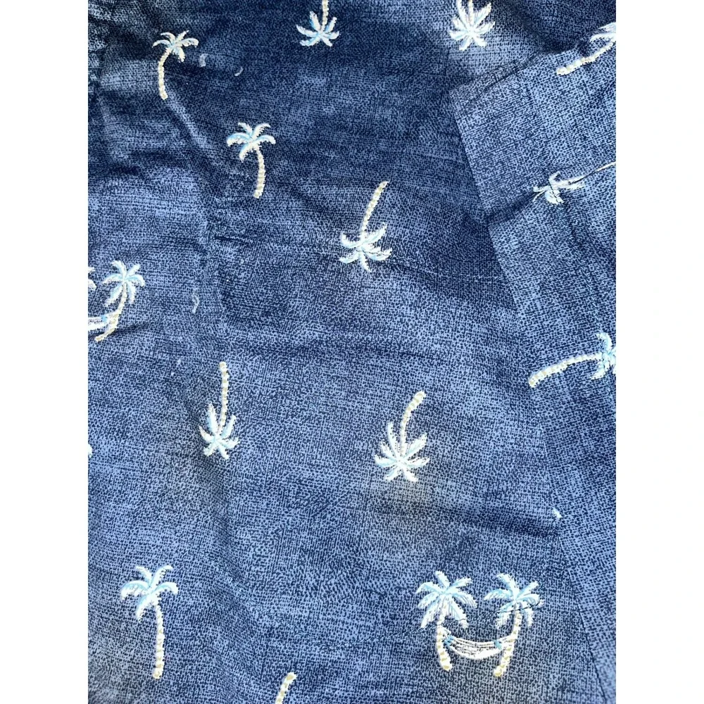 Tommy Bahama Mens  Blue Embroidered Palm Tree Hammock Short Sleeve Button‎ Shirt